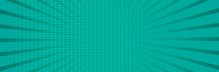 Teal pop art comic background. For speech bubble, message, text, book, cartoon cover, magazine. Cartoon halftone vintage backdrop. Retro pattern background for comic text. Sunburst background, vector