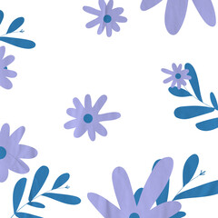 Minimalistic drawing of purple flowers on a white background.
