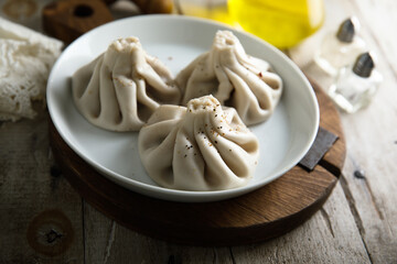 Traditional Georgian dumplings with black pepper