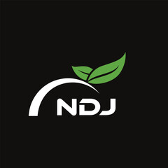 NDJ letter nature logo design on black background. NDJ creative initials letter leaf logo concept. NDJ letter design.
