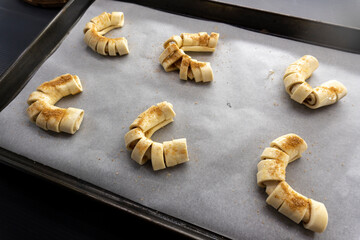 puff pastry with jam on black background.food concept. diet. bakery