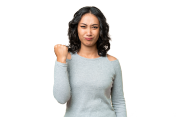 Young Argentinian woman over isolated background with unhappy expression