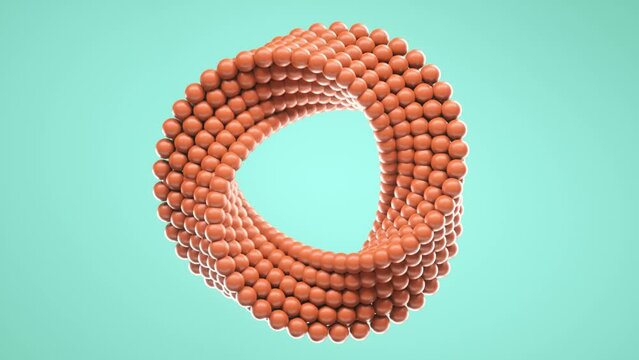 3D loop animation of spinning balls molded into uneven circle