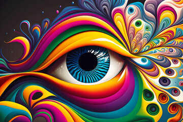 Beautiful Iris Eye in Abstract Colorful Oil Painting Illustration Generative AI