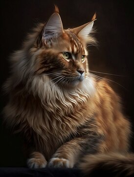 Red Main Coon On Dark