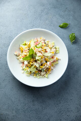 Traditional crab salad with corn