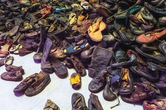 Prisoners shoes left in barracks of Auschwitz-Birkenau concentration camp