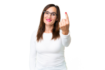 Middle age woman over isolated chroma key background doing coming gesture