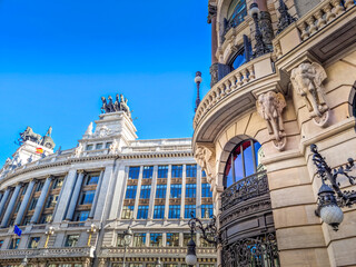 Fototapeta premium Buildings in the Gran Via avenue, Madrid, Spain