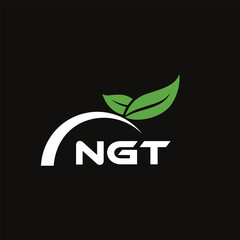 Fototapeta premium NGT letter nature logo design on black background. NGT creative initials letter leaf logo concept. NGT letter design. 