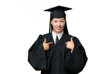 Young university graduate Asian woman over isolated background with surprise facial expression
