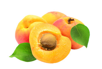 Apricots with leaves isolated