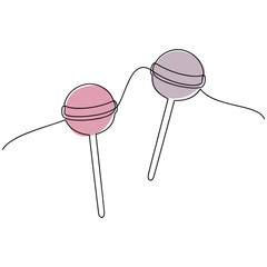 Two lollipop sticks vector one line continuous drawing illustration. Hand drawn linear silhouette icon. Minimal outline design element for print, banner, card, wall art poster, brochure.