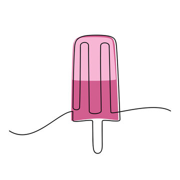 recommend clip art: Strawberry ice cream popsicle stick vector one line continuous drawing illustration. Hand drawn linear silhouette icon. Minimal outline design element for print, banner, card, brochure, logo, menu.