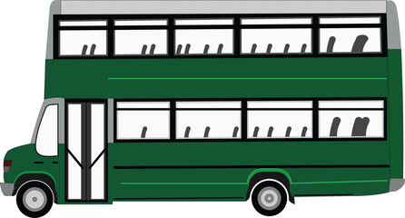 double decker bus green color side view