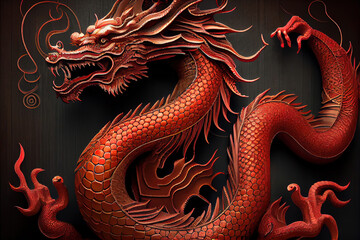 Obraz premium Fire red of full traditional chinese dragon. Chinese Lunar New Year. Happy chinese new year 2024. Years of the Dragon. Generative AI technology
