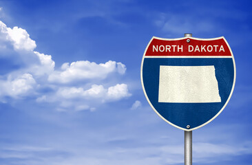 North Dakota state map - road sign