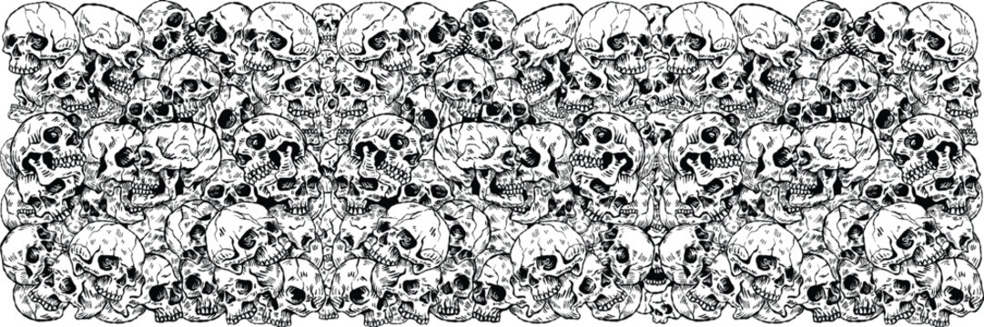 Human skulls stacked horrors scene vectors