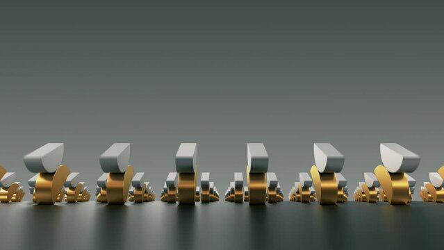 Abstract minimalistic motion design with transforming metal and gold semicylinders. 3d animation. Seamless looping.  4k.