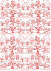 Beautiful seamless Living Coral Reef pattern Illustration,  Tropical pattern with Red Corals