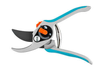 Garden secateurs. Pruning shears  for cutting branches  isolated on white background. Garden tool. File contains clipping path.