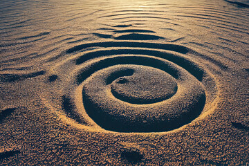 Fototapeta na wymiar A circle in the sand. Zen Japanese garden. Background. Generative AI