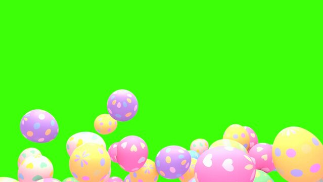 Falling cartoon Easter eggs on green screen background animation.