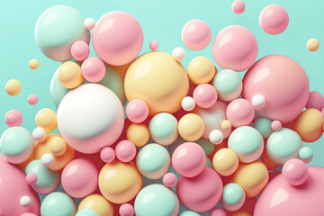 Fototapeta na wymiar Soft colors balls and bubble gums. Pastel background. Generative AI
