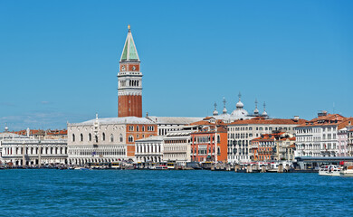 Grand Canal with St Marks Campanile bell tower and Palazzo Ducale, Doge Palace, in Venice, Italy,...