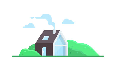 White house vector illustration in cartoon style. Flat modern house in nature. Clear colors illustration for game,ui and more. 