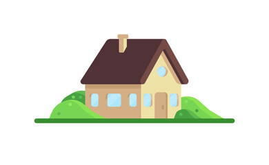 Yellow house vector illustration in cartoon style. Flat modern house in nature. Clear colors illustration for game,ui and more. 