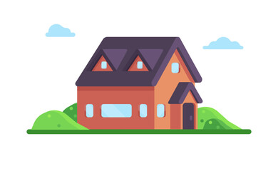 Red house vector illustration in cartoon style. Flat modern house in nature. Clear colors illustration for game,ui and more. 