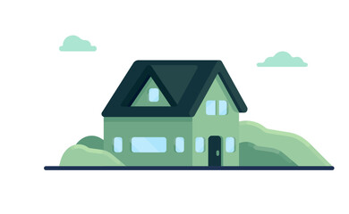 Green house vector illustration in cartoon style. Flat modern house in nature. Clear colors illustration for game,ui and more. 