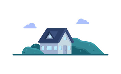 White house vector illustration in cartoon style. Flat modern house in nature. Clear colors illustration for game,ui and more. 
