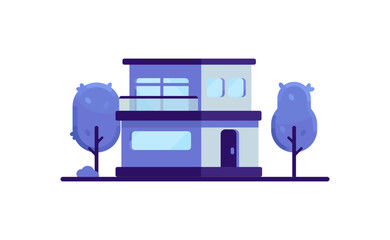 Blue house vector illustration in cartoon style. Flat modern house in nature. Clear colors illustration for game,ui and more. 