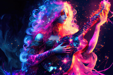 guitar player in action girly glamour - By Generative AI