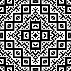 Vector geometric seamless pattern. Minimal ornamental background with abstract shapes. Black and white mandala. Simple abstract ornament background. Dark repeat design for decor, fabric, cloth.