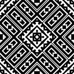 Vector geometric seamless pattern. Minimal ornamental background with abstract shapes. Black and white mandala. Simple abstract ornament background. Dark repeat design for decor, fabric, cloth.