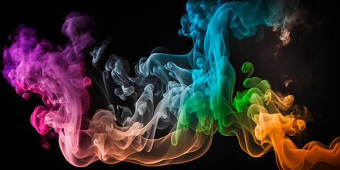 Fototapeta premium Colorful smoke cloud flow. Blue pink smoke air soft liquid ink. Marco texture powder explosion illustration