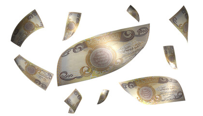 3D Render Set of Flying Iraq Dinar Money Banknote - obrazy, fototapety, plakaty