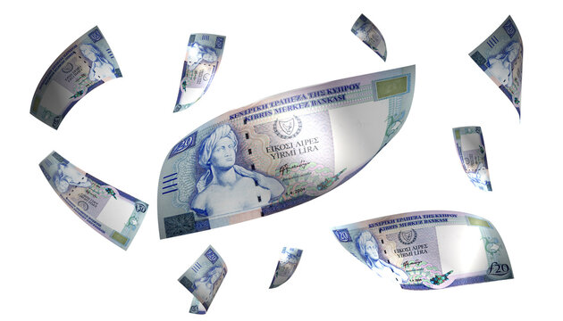 3D Render Set of Flying Cyprus 20 Pound Money Banknote