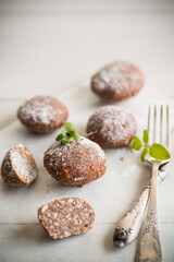 chocolate sweet cakes from mashed biscuits with additives