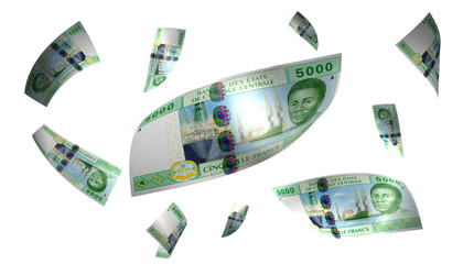 3D Render Set of Flying Gambia 200 Dalasi Money Banknote