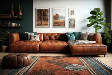 The design leather sofa in this living room is not only stylish but also functional, providing a comfortable and inviting space for relaxation and entertainment.