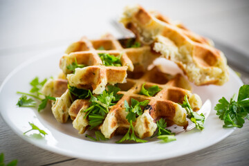 fried Belgian vegetable waffles with spices and herbs