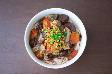 Rice Vermicelli With Northern Thai Pork Curry. Thai name is Khanom Jeen Nam Ngeo.