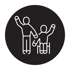 Support for disabled people color line icon. Multinational company.