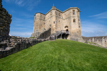 Fototapeta na wymiar Main keep tower at Warkworth Castle in Northumberland, UK