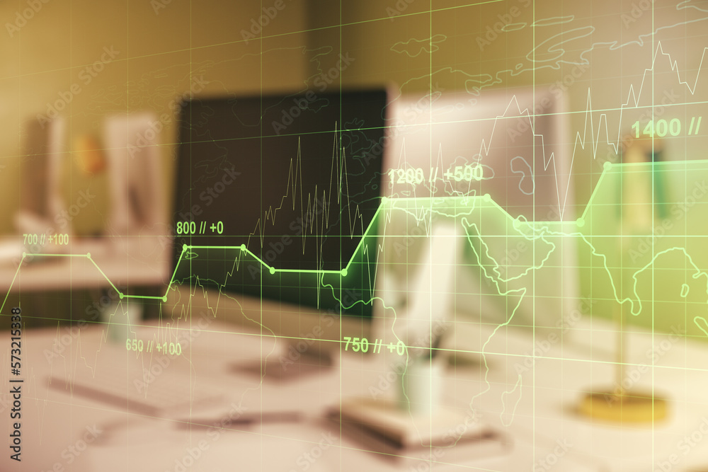 Poster abstract creative analytics data spreadsheet on modern computer background, analytics and analysis c