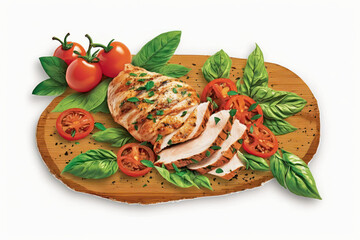 Fototapeta na wymiar Grilled chicken with basil and tomatoes (Generative AI)